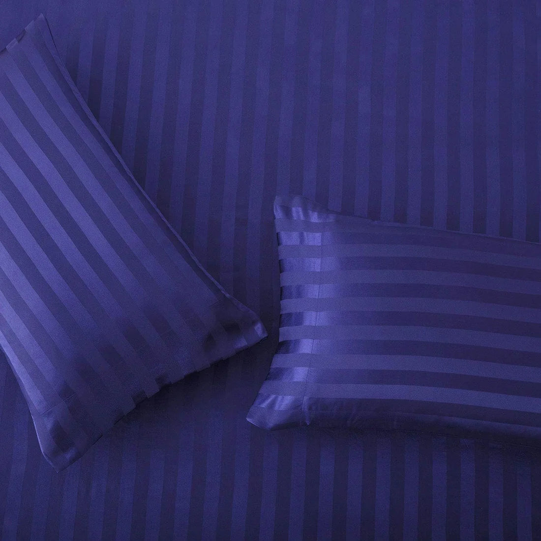 Stripe Satin Fitted Bedsheet Blue- (Premium)
