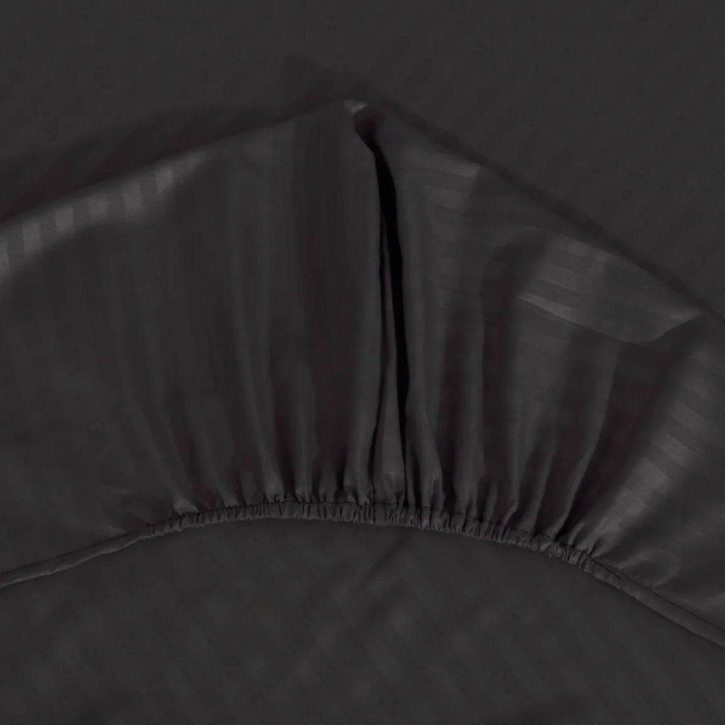 Stripe Satin Fitted Bedsheet Black- (Premium)