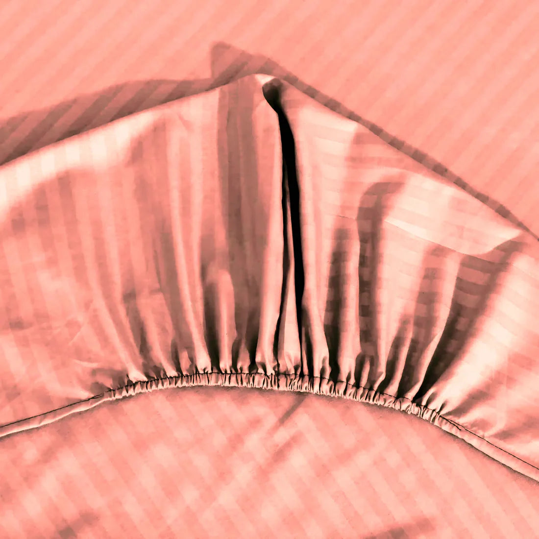 Stripe Satin Fitted Bedsheet Pink- (Premium)