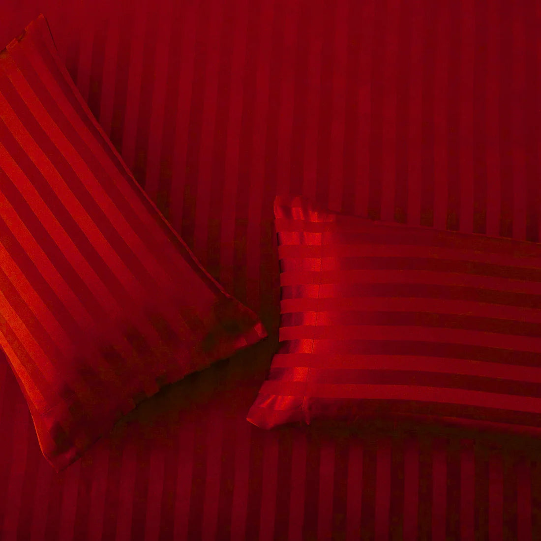 Stripe Satin Fitted Bedsheet Red- (Premium)