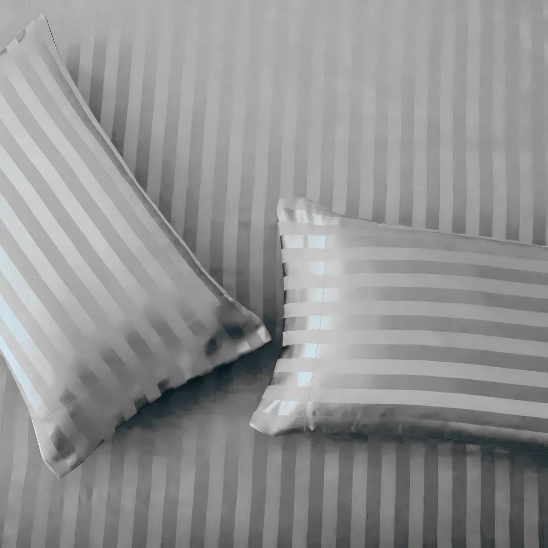 Stripe Satin Fitted Bedsheet Silver- (Premium)