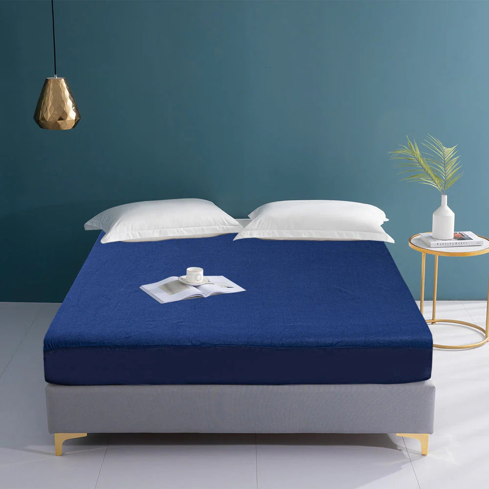 Terry Waterproof Mattress Cover- Blue