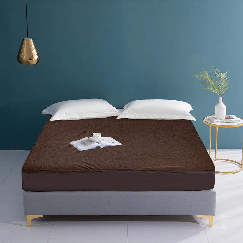 Terry Waterproof Mattress Cover- Brown